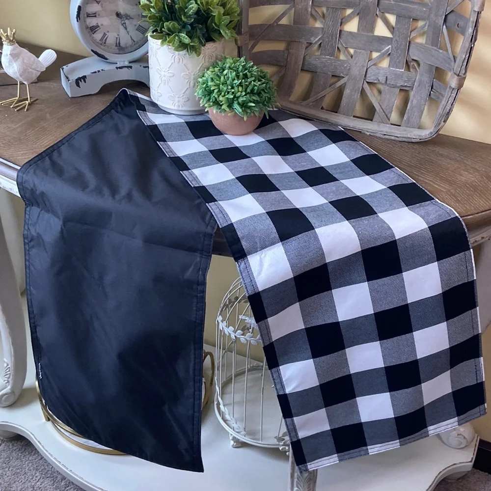 NEW! Modern Farmhouse Black & White Buffalo Check Plaid Dining Table Runner